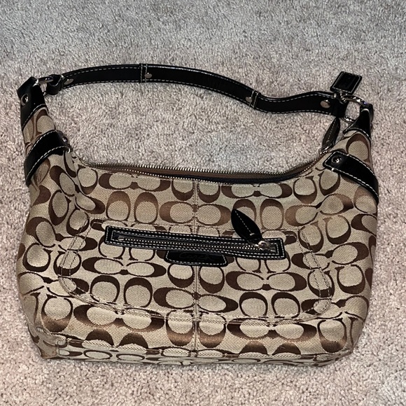 Stunning Coach Signature Beige and Brown Canvas and Leather Hobo Boat Bag - Picture 3 of 14
